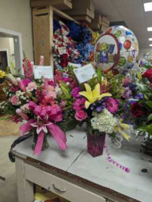 Colorful bouquets of flowers in a florist shop