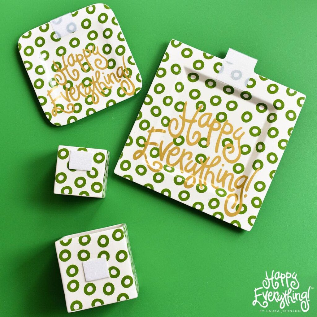 A selection of dishes with a green circle background that read "Happy Everything"