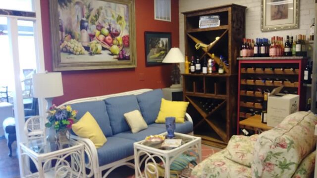 Furniture and home décor items displayed at a consignment store